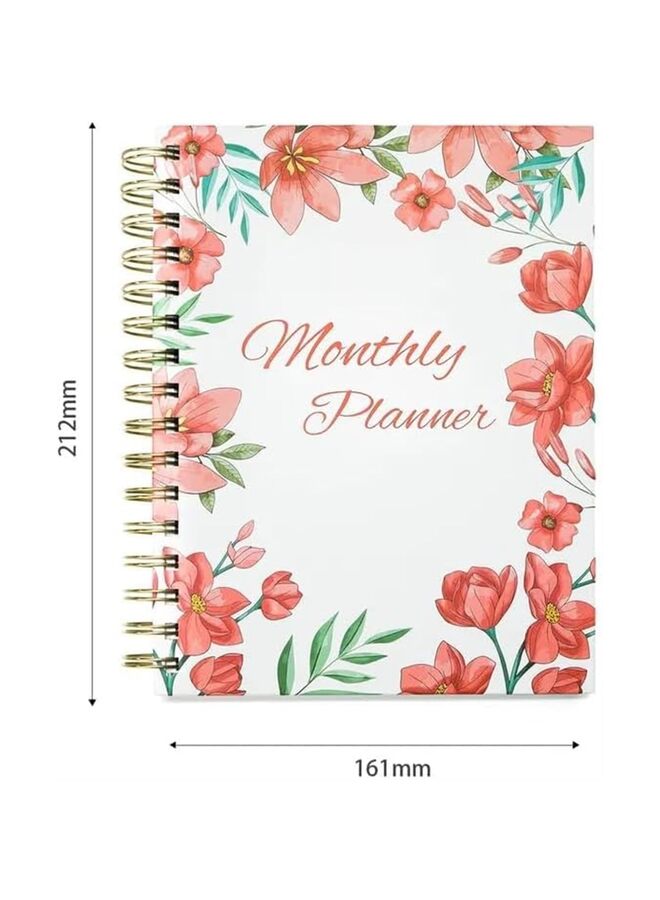 LAMAY Monthly Planner Notebook with Tabs, Undated A5 Hardcover Academic Spiral Notebook, Weekly & Daily Yearly, Flower Cover?Hourly Schedules Agenda Organizer, 8.75" x 7.25" - Image 2